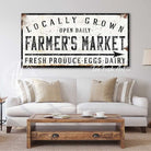 Locally Grown Farmers Market Sign handmade by ToeFishArt. Original, custom, personalized wall decor signs. Canvas, Wood or Metal. Rustic modern farmhouse, cottagecore, vintage, retro, industrial, Americana, primitive, country, coastal, minimalist.