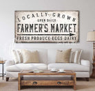 Locally Grown Farmers Market Sign handmade by ToeFishArt. Original, custom, personalized wall decor signs. Canvas, Wood or Metal. Rustic modern farmhouse, cottagecore, vintage, retro, industrial, Americana, primitive, country, coastal, minimalist.
