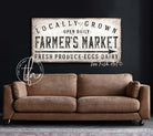 Locally Grown Farmers Market Sign handmade by ToeFishArt. Original, custom, personalized wall decor signs. Canvas, Wood or Metal. Rustic modern farmhouse, cottagecore, vintage, retro, industrial, Americana, primitive, country, coastal, minimalist.