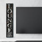 Lounge Relax & Enjoy Rustic Sign handmade by ToeFishArt. Original, custom, personalized wall decor signs. Canvas, Wood or Metal. Rustic modern farmhouse, cottagecore, vintage, retro, industrial, Americana, primitive, country, coastal, minimalist.