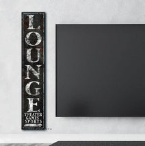 Lounge Relax & Enjoy Rustic Sign handmade by ToeFishArt. Original, custom, personalized wall decor signs. Canvas, Wood or Metal. Rustic modern farmhouse, cottagecore, vintage, retro, industrial, Americana, primitive, country, coastal, minimalist.