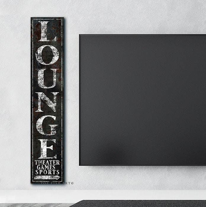 Lounge Relax & Enjoy Rustic Sign handmade by ToeFishArt. Original, custom, personalized wall decor signs. Canvas, Wood or Metal. Rustic modern farmhouse, cottagecore, vintage, retro, industrial, Americana, primitive, country, coastal, minimalist.