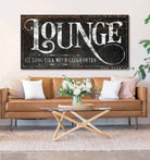 Lounge Sign handmade by ToeFishArt. Original, custom, personalized wall decor signs. Canvas, Wood or Metal. Rustic modern farmhouse, cottagecore, vintage, retro, industrial, Americana, primitive, country, coastal, minimalist.