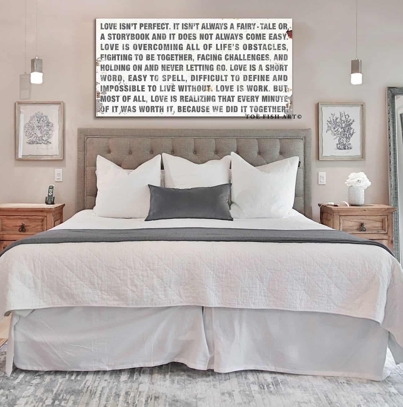 Love Isn't Perfect Sign handmade by ToeFishArt. Original, custom, personalized wall decor signs. Canvas, Wood or Metal. Rustic modern farmhouse, cottagecore, vintage, retro, industrial, Americana, primitive, country, coastal, minimalist.