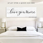 Love You More Sign handmade by ToeFishArt. Original, custom, personalized wall decor signs. Canvas, Wood or Metal. Rustic modern farmhouse, cottagecore, vintage, retro, industrial, Americana, primitive, country, coastal, minimalist.