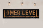 Lower Level Sign handmade by ToeFishArt. Original, custom, personalized wall decor signs. Canvas, Wood or Metal. Rustic modern farmhouse, cottagecore, vintage, retro, industrial, Americana, primitive, country, coastal, minimalist.