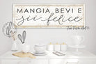Mangia Beve e Sii Felice Sign handmade by ToeFishArt. Original, custom, personalized wall decor signs. Canvas, Wood or Metal. Rustic modern farmhouse, cottagecore, vintage, retro, industrial, Americana, primitive, country, coastal, minimalist.
