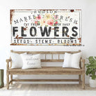 Market Fresh Flowers Sign handmade by ToeFishArt. Original, custom, personalized wall decor signs. Canvas, Wood or Metal. Rustic modern farmhouse, cottagecore, vintage, retro, industrial, Americana, primitive, country, coastal, minimalist.