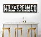 Milk & Cream Co Sign handmade by ToeFishArt. Original, custom, personalized wall decor signs. Canvas, Wood or Metal. Rustic modern farmhouse, cottagecore, vintage, retro, industrial, Americana, primitive, country, coastal, minimalist.
