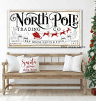 North Pole Trading Co. Sign handmade by ToeFishArt. Original, custom, personalized wall decor signs. Canvas, Wood or Metal. Rustic modern farmhouse, cottagecore, vintage, retro, industrial, Americana, primitive, country, coastal, minimalist.