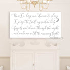 Now I Lay Me Down To Sleep Sign handmade by ToeFishArt. Original, custom, personalized wall decor signs. Canvas, Wood or Metal. Rustic modern farmhouse, cottagecore, vintage, retro, industrial, Americana, primitive, country, coastal, minimalist.