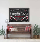 Old Fashioned Candy Cane Co. Sign handmade by ToeFishArt. Original, custom, personalized wall decor signs. Canvas, Wood or Metal. Rustic modern farmhouse, cottagecore, vintage, retro, industrial, Americana, primitive, country, coastal, minimalist.