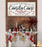Old Fashioned Candy Cane Company Sign handmade by ToeFishArt. Original, custom, personalized wall decor signs. Canvas, Wood or Metal. Rustic modern farmhouse, cottagecore, vintage, retro, industrial, Americana, primitive, country, coastal, minimalist.