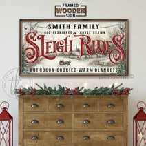 Old Fashioned Sleigh Rides Framed Hardwood Shiplap Sign personalizable Holiday decor (color options)