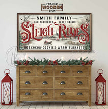 Old Fashioned Sleigh Rides Framed Hardwood Shiplap personalize-able decor Sign (color options)