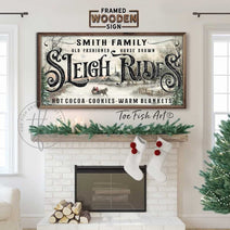 Old Fashioned Sleigh Rides Framed Hardwood Shiplap personalize-able decor Sign (color options)