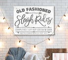Old Fashioned Sleigh Rides Sign handmade by ToeFishArt. Original, custom, personalized wall decor signs. Canvas, Wood or Metal. Rustic modern farmhouse, cottagecore, vintage, retro, industrial, Americana, primitive, country, coastal, minimalist.