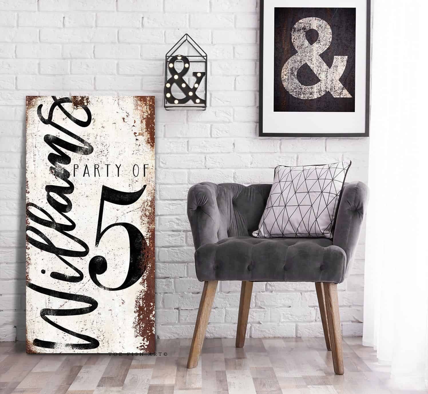 Party Of Sign handmade by ToeFishArt. Original, custom, personalized wall decor signs. Canvas, Wood or Metal. Rustic modern farmhouse, cottagecore, vintage, retro, industrial, Americana, primitive, country, coastal, minimalist.
