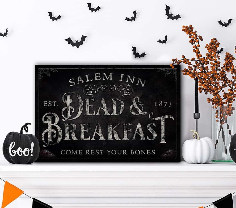 Personalized Dead & Breakfast Sign handmade by ToeFishArt. Original, custom, personalized wall decor signs. Canvas, Wood or Metal. Rustic modern farmhouse, cottagecore, vintage, retro, industrial, Americana, primitive, country, coastal, minimalist.