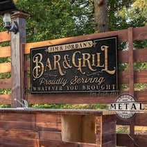 Bar & Grill Indoor-Outdoor Metal Personalized Sign