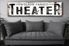 Personalized Theater Sign Family Name handmade by ToeFishArt. Original, custom, personalized wall decor signs. Canvas, Wood or Metal. Rustic modern farmhouse, cottagecore, vintage, retro, industrial, Americana, primitive, country, coastal, minimalist.