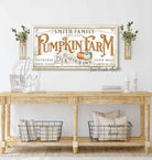 Pick Your Own Pumpkin Farm Sign handmade by ToeFishArt. Original, custom, personalized wall decor signs. Canvas, Wood or Metal. Rustic modern farmhouse, cottagecore, vintage, retro, industrial, Americana, primitive, country, coastal, minimalist.