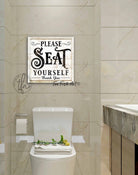 Please Seat Yourself Sign handmade by ToeFishArt. Original, custom, personalized wall decor signs. Canvas, Wood or Metal. Rustic modern farmhouse, cottagecore, vintage, retro, industrial, Americana, primitive, country, coastal, minimalist.