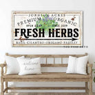 Premium Organic Fresh Herbs Sign handmade by ToeFishArt. Original, custom, personalized wall decor signs. Canvas, Wood or Metal. Rustic modern farmhouse, cottagecore, vintage, retro, industrial, Americana, primitive, country, coastal, minimalist.