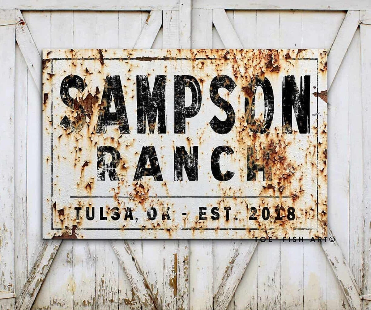 Rustic Ranch Personalized Sign, Name, City, State, Est. Date – Toe Fish Art