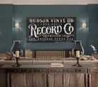 Record Co Sign handmade by ToeFishArt. Original, custom, personalized wall decor signs. Canvas, Wood or Metal. Rustic modern farmhouse, cottagecore, vintage, retro, industrial, Americana, primitive, country, coastal, minimalist.