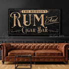 Rum and Cigar Bar Personalized Sign man cave & lounge wall art decor handmade by ToeFishArt. Original, custom, personalized wall decor signs. Canvas, Wood or Metal. Rustic modern farmhouse, cottagecore, vintage, retro, industrial, Americana, primitive, country, coastal, minimalist.