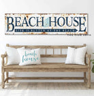 Rustic Beach House Sign Life is Better handmade by ToeFishArt. Original, custom, personalized wall decor signs. Canvas, Wood or Metal. Rustic modern farmhouse, cottagecore, vintage, retro, industrial, Americana, primitive, country, coastal, minimalist.