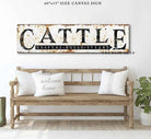Rustic Cattle Sign Heifers Bulls Steers handmade by ToeFishArt. Original, custom, personalized wall decor signs. Canvas, Wood or Metal. Rustic modern farmhouse, cottagecore, vintage, retro, industrial, Americana, primitive, country, coastal, minimalist.