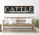 Rustic Cattle Sign Heifers Bulls Steers handmade by ToeFishArt. Original, custom, personalized wall decor signs. Canvas, Wood or Metal. Rustic modern farmhouse, cottagecore, vintage, retro, industrial, Americana, primitive, country, coastal, minimalist.