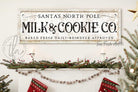 Santa's North Pole Milk & Cookie Co. Sign handmade by ToeFishArt. Original, custom, personalized wall decor signs. Canvas, Wood or Metal. Rustic modern farmhouse, cottagecore, vintage, retro, industrial, Americana, primitive, country, coastal, minimalist.