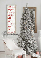 Silent Night Sign handmade by ToeFishArt. Original, custom, personalized wall decor signs. Canvas, Wood or Metal. Rustic modern farmhouse, cottagecore, vintage, retro, industrial, Americana, primitive, country, coastal, minimalist.