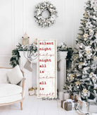 Silent Night Sign handmade by ToeFishArt. Original, custom, personalized wall decor signs. Canvas, Wood or Metal. Rustic modern farmhouse, cottagecore, vintage, retro, industrial, Americana, primitive, country, coastal, minimalist.