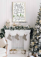 Sleigh Bells Ring Sign handmade by ToeFishArt. Original, custom, personalized wall decor signs. Canvas, Wood or Metal. Rustic modern farmhouse, cottagecore, vintage, retro, industrial, Americana, primitive, country, coastal, minimalist.