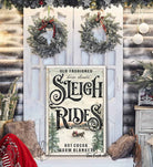 Old Fashioned Sleigh Rides sign handmade by ToeFishArt. Original, custom, personalized wall decor signs. Canvas, Wood or Metal. Rustic modern farmhouse, cottagecore, vintage, retro, industrial, Americana, primitive, country, coastal, minimalist.
