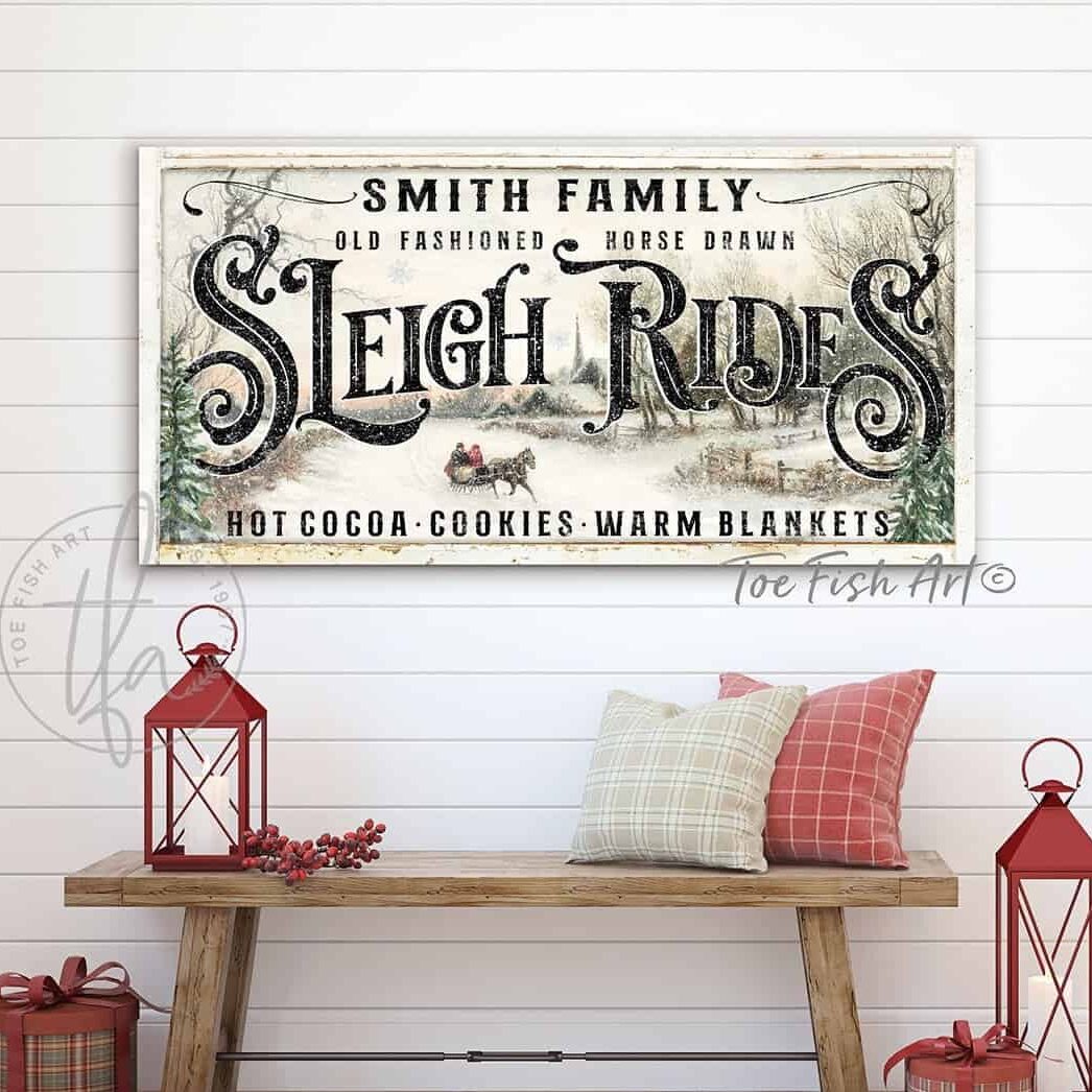 Old Fashioned Sleigh Rides Canvas or Metal Sign personalize-able holid ...