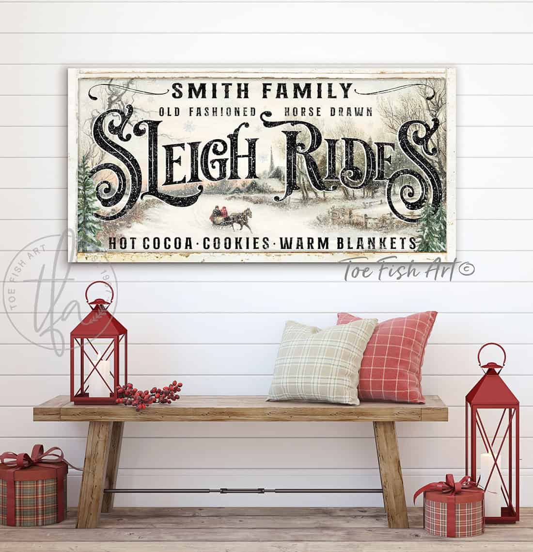 Old Fashioned Sleigh Rides Canvas or Metal Sign personalize-able holiday decor