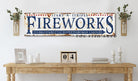 Stars-N-Stripes Fireworks stand Sign handmade by ToeFishArt. Original, custom, personalized wall decor signs. Canvas, Wood or Metal. Rustic modern farmhouse, cottagecore, vintage, retro, industrial, Americana, primitive, country, coastal, minimalist.