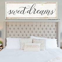 Sweet Dreams Sign handmade by ToeFishArt. Original, custom, personalized wall decor signs. Canvas, Wood or Metal. Rustic modern farmhouse, cottagecore, vintage, retro, industrial, Americana, primitive, country, coastal, minimalist.