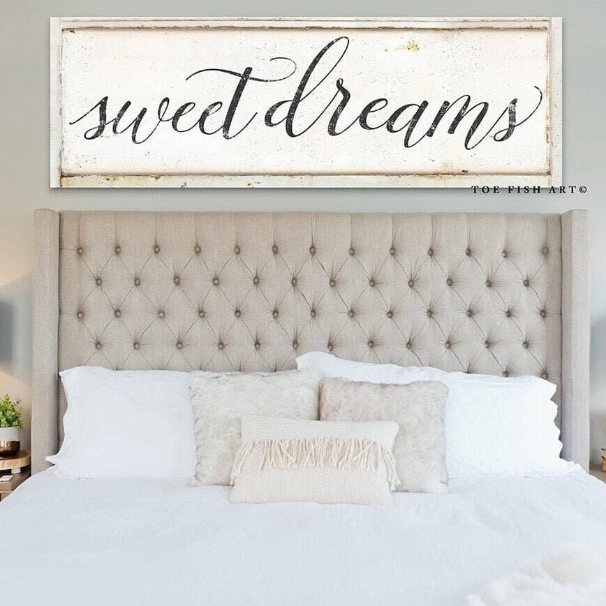 Sweet Dreams Sign handmade by ToeFishArt. Original, custom, personalized wall decor signs. Canvas, Wood or Metal. Rustic modern farmhouse, cottagecore, vintage, retro, industrial, Americana, primitive, country, coastal, minimalist.