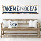 Take Me to the Lake Sign handmade by ToeFishArt. Original, custom, personalized wall decor signs. Canvas, Wood or Metal. Rustic modern farmhouse, cottagecore, vintage, retro, industrial, Americana, primitive, country, coastal, minimalist.