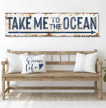Take Me to the Lake Sign handmade by ToeFishArt. Original, custom, personalized wall decor signs. Canvas, Wood or Metal. Rustic modern farmhouse, cottagecore, vintage, retro, industrial, Americana, primitive, country, coastal, minimalist.