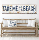 Take Me to the Lake Sign handmade by ToeFishArt. Original, custom, personalized wall decor signs. Canvas, Wood or Metal. Rustic modern farmhouse, cottagecore, vintage, retro, industrial, Americana, primitive, country, coastal, minimalist.