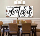 Thankful Grateful Blessed Sign handmade by ToeFishArt. Original, custom, personalized wall decor signs. Canvas, Wood or Metal. Rustic modern farmhouse, cottagecore, vintage, retro, industrial, Americana, primitive, country, coastal, minimalist.