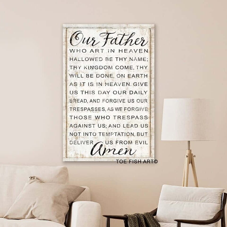 The Lords Prayer Sign handmade by ToeFishArt. Original, custom, personalized wall decor signs. Canvas, Wood or Metal. Rustic modern farmhouse, cottagecore, vintage, retro, industrial, Americana, primitive, country, coastal, minimalist.
