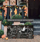 The Witch's Inn Dead & Breakfast Sign handmade by ToeFishArt. Original, custom, personalized wall decor signs. Canvas, Wood or Metal. Rustic modern farmhouse, cottagecore, vintage, retro, industrial, Americana, primitive, country, coastal, minimalist.
